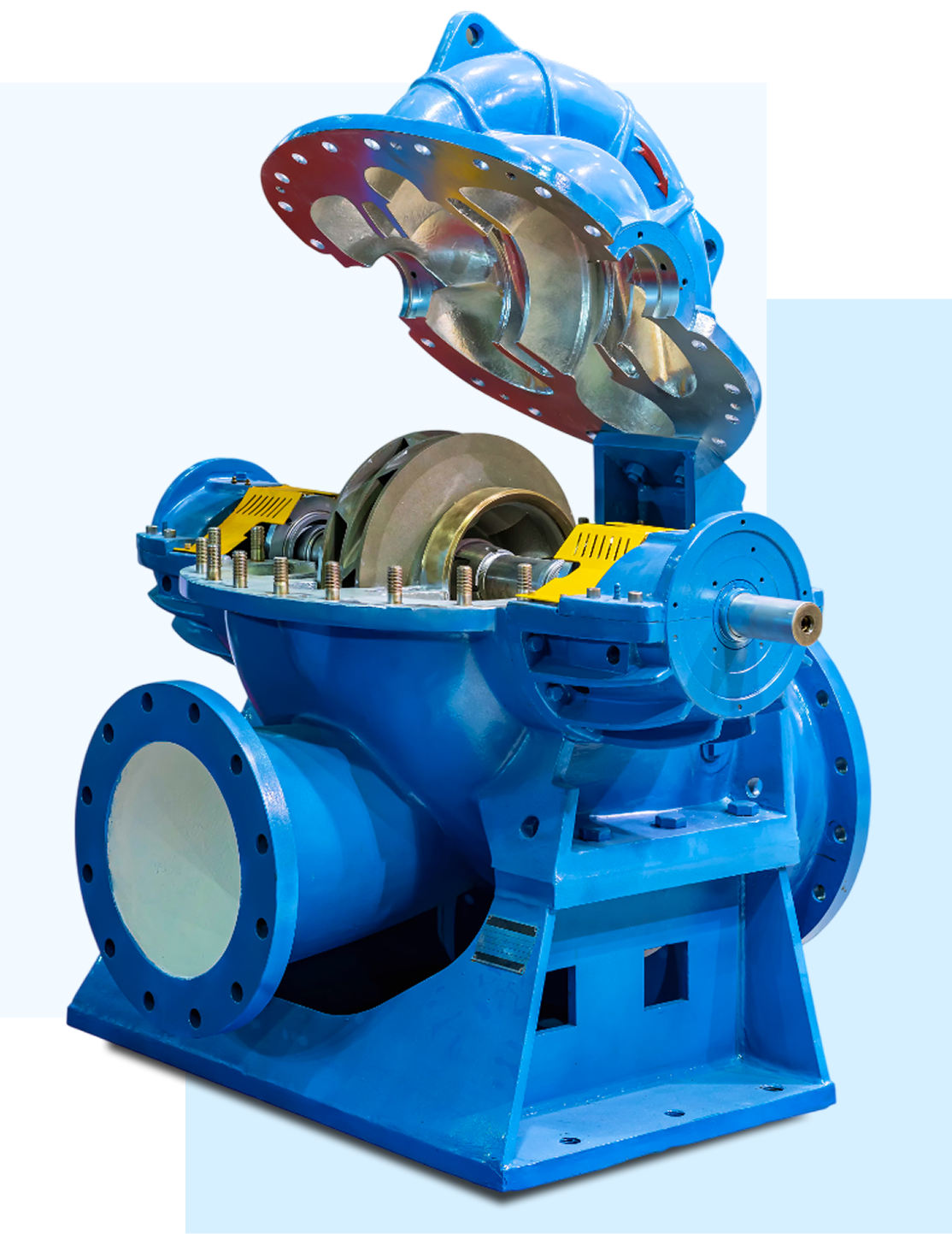 Product Image Blue industrial pump with open casing.